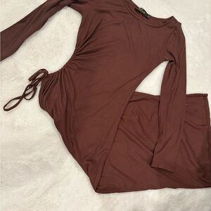 Ribbed Side-Tie Maxi Dress in Rich Brown